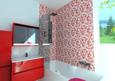 Rénovation appartement Paris 19ème - Simulation 3D de la salle de bain - Détail du mobilier, par Béatrice Elisabeth, Décoratrice UFDI à Neuilly et Paris