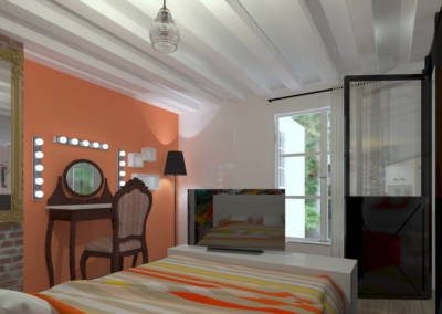 Rénovation deux pièces à Puteaux - Chambres aux tonalités orange, par Béatrice Elisabeth, Décoratrice UFDI à Neuilly et Paris