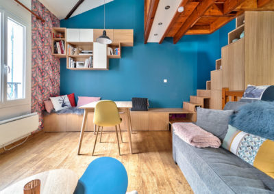 Décoration Appartement à Suresnes - Rez de Chaussée - Perspective sur le bureau intégré, par Béatrice Elisabeth, Décoratrice UFDI à Neuilly et Paris