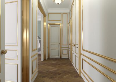 Appartement de style à Paris 7ème - Simulation 3D de l'entrée avec ses dorures, par Béatrice Elisabeth, Décoratrice UFDI à Neuilly et Paris