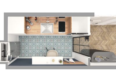 Appartement de style à Paris 7ème - Simulation 3D pour le plan de la cuisine, par Béatrice Elisabeth, Décoratrice UFDI à Neuilly et Paris