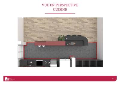 Vue de dessus de l'implantation de la cuisine, par Béatrice Elisabeth, Architecte d'intérieur UFDI à Neuilly et Paris