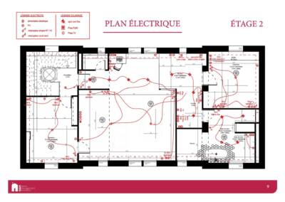 Plan électrique de l'étage, par Béatrice Elisabeth, Architecte d'intérieur UFDI à Neuilly et Paris